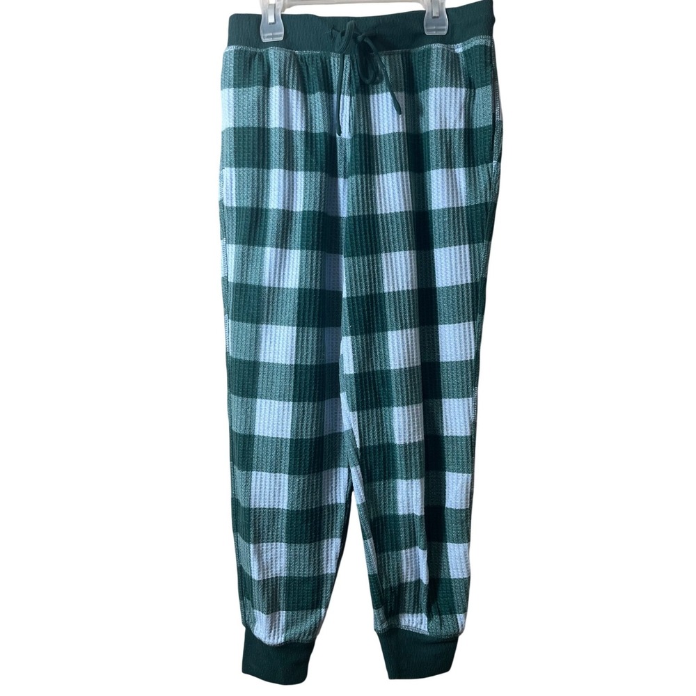 Joyspun Green Buffalo Plaid Waffle Knit Pajama Joggers Small 4-6 Cabincore